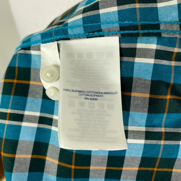 Lands End No Iron Supima Button Down Shirt Sz. 6 Plaid Teal Orange Black - Picture 10 of 11